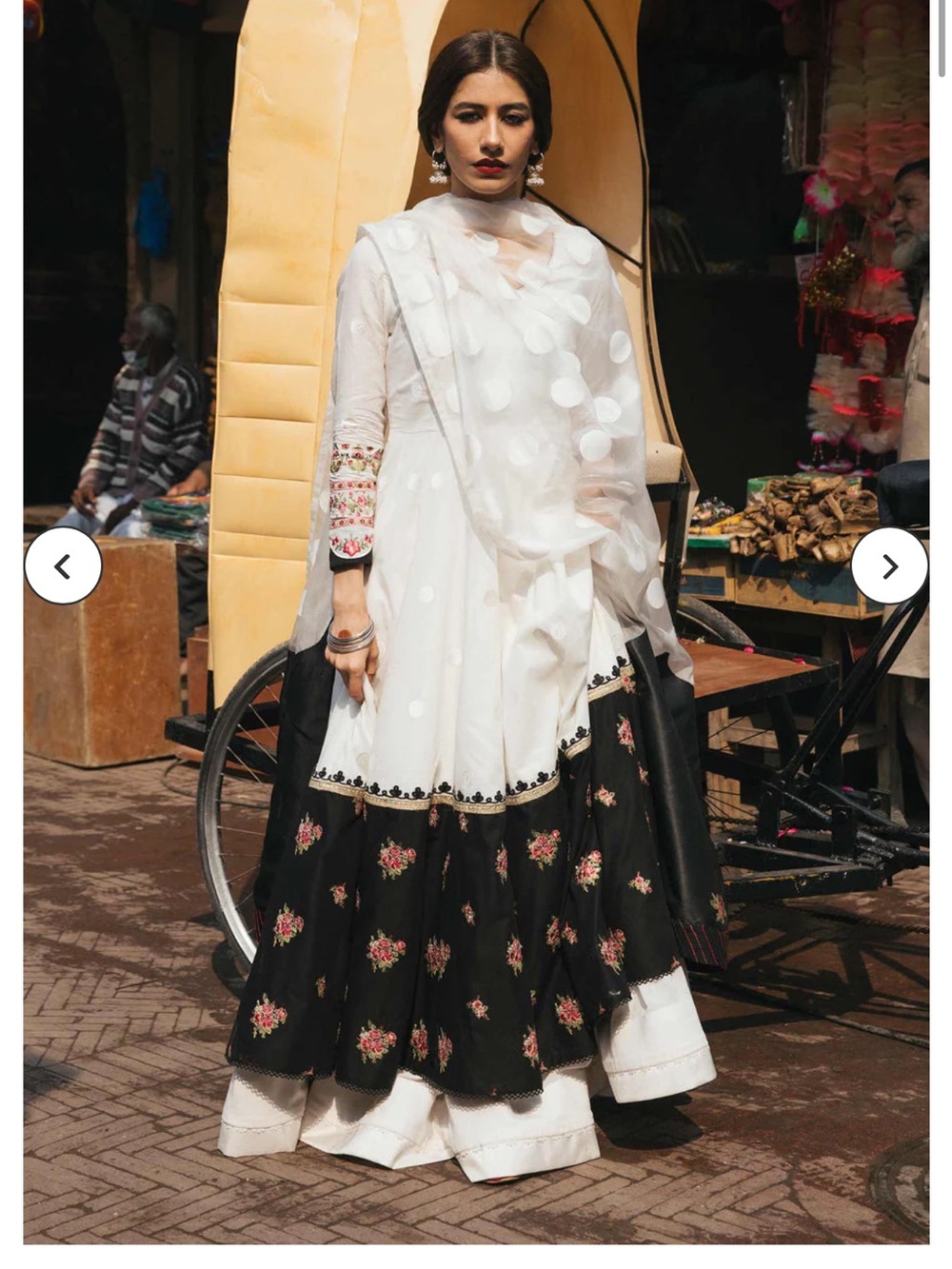 Zara ShahJahan Elegant White & Black Floral Anarkali dress